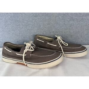 Sperry Men's sz 13 Top Sider Halyard Boat Deck Shoe Canvas Taupe Slip On Comfort